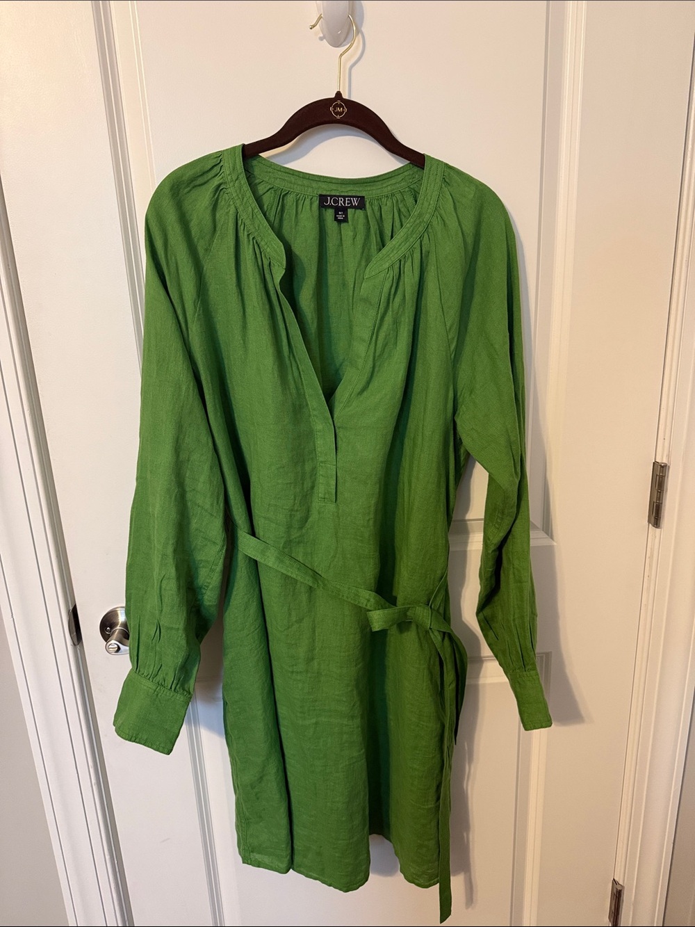 J.Crew Women’s Medium Tall 100% Linen Tie Waist Tunic Dress Green